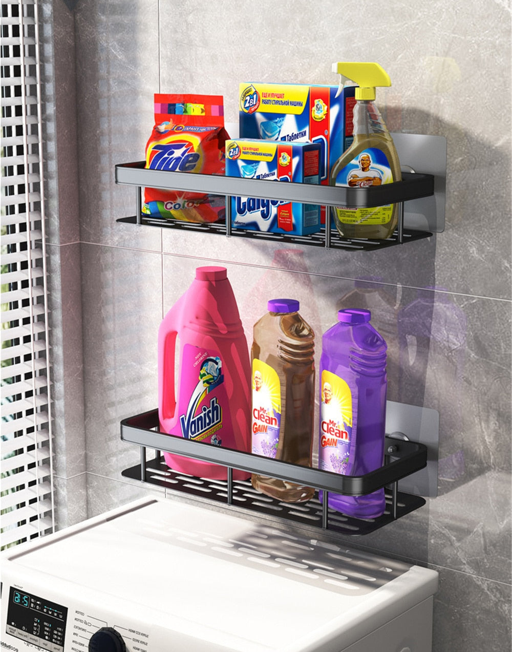 Bathroom Shelves | Metal Suction Cup Mount | Durable Metal | Tool-Free Install