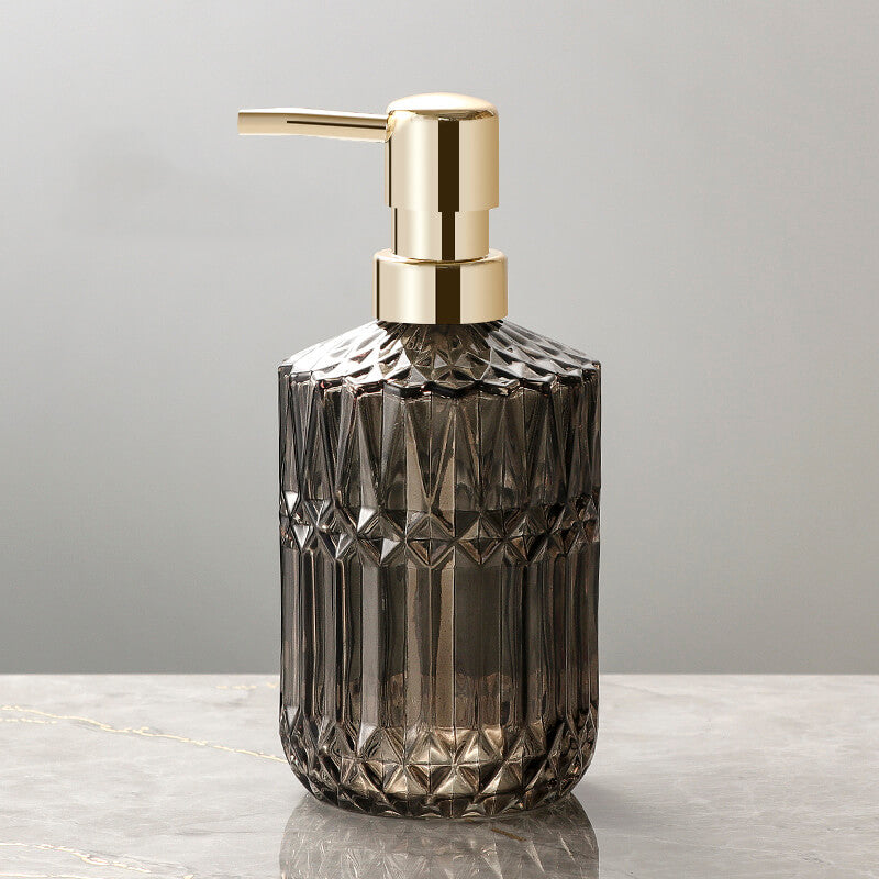 Bathroom Soap Dispenser | Diamond-Pattern Glass | 390ml Capacity | Elegant Design