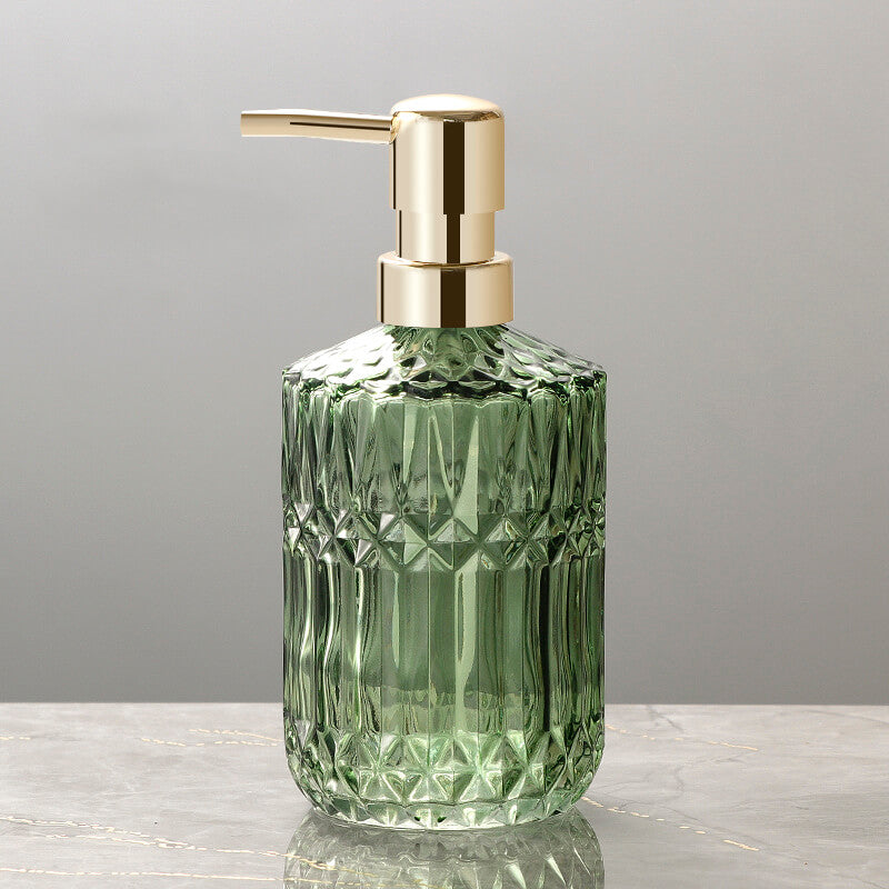 Bathroom Soap Dispenser | Diamond-Pattern Glass | 390ml Capacity | Elegant Design