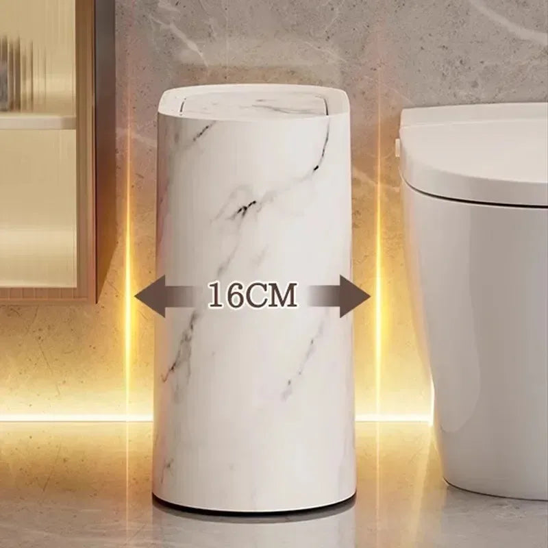Bathroom Trash Can | Push-Top Lid | Nordic Marble Design | Space-Saving Lightweight Build