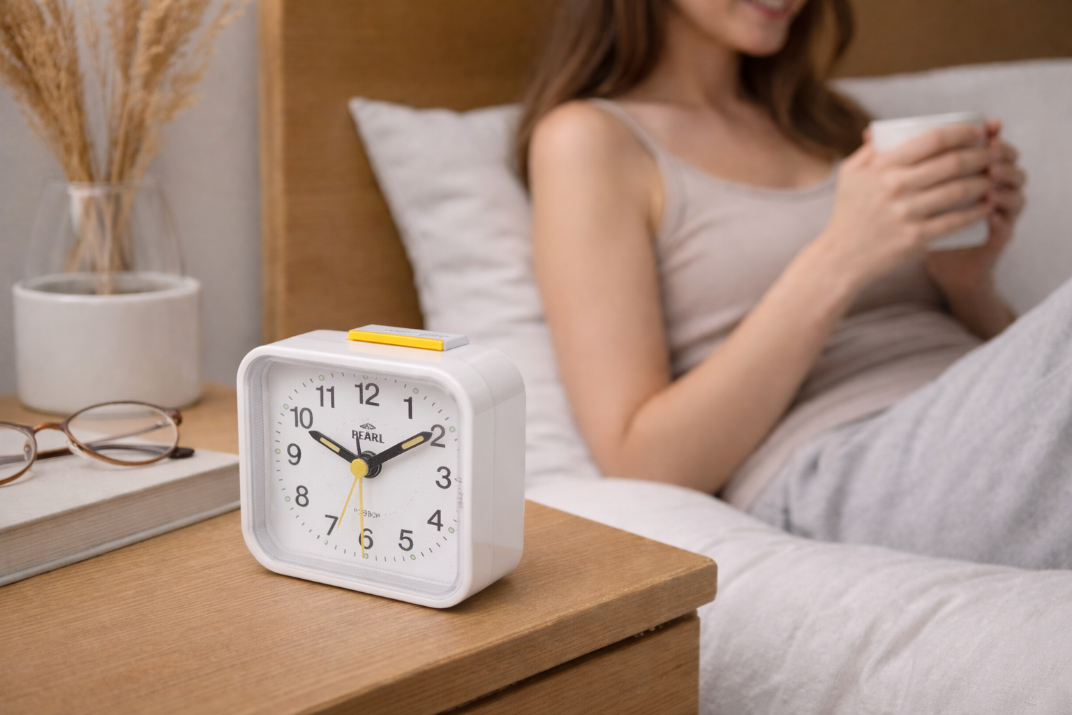 Bedside Alarm Clock | Analog Face & Silent Movement | Night Light & Snooze