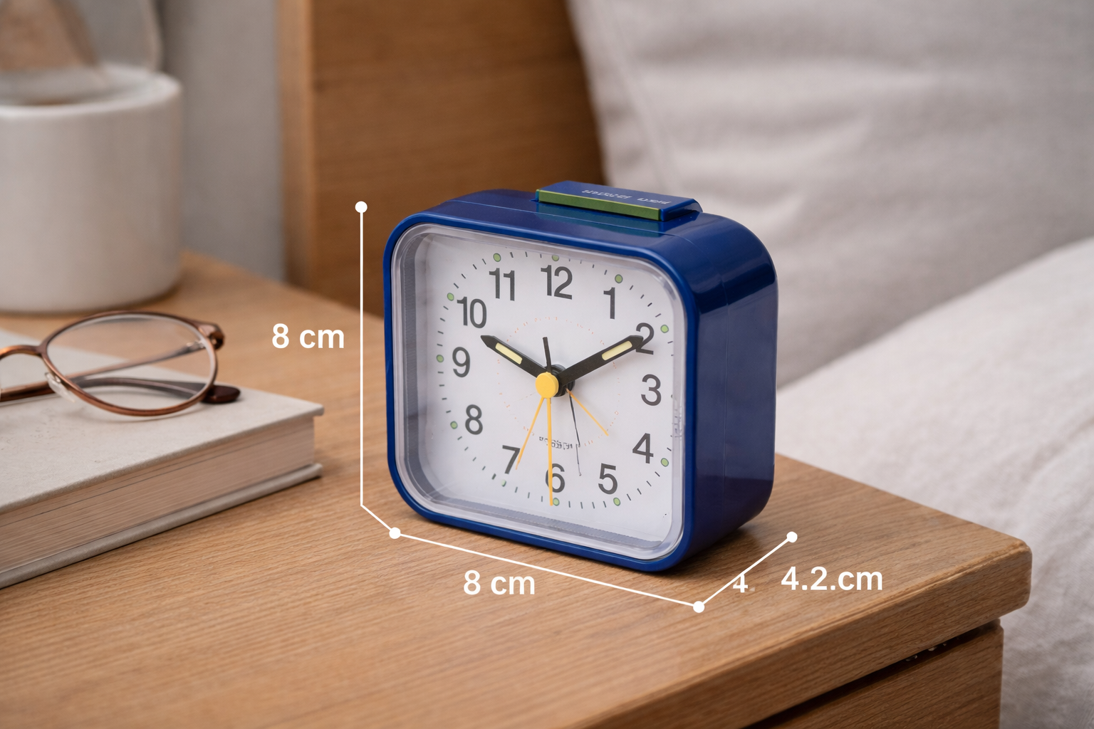 Bedside Alarm Clock | Silent Analog Face | Snooze & Night Light | Compact Nightstand Size