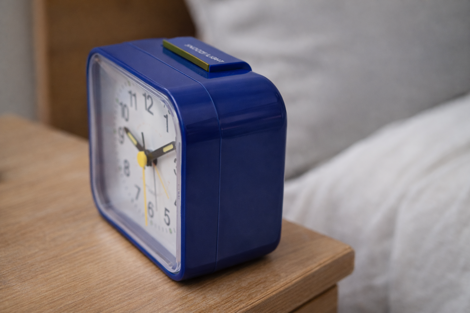 Bedside Alarm Clock | Silent Analog Face | Snooze & Night Light | Compact Nightstand Size