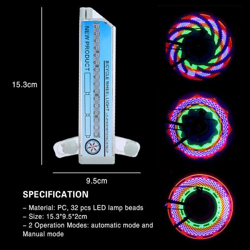 Bike Spoke LED Wheel Light | 32 Patterns RGB Display | Clip-On Battery Powered | High Visibility