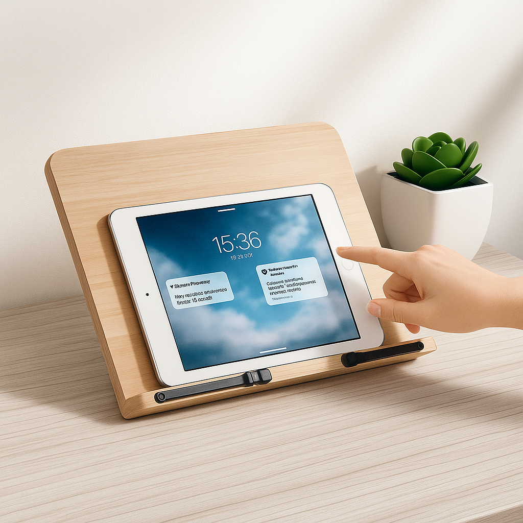 Book & Tablet Stand | Foldable Adjustable Wooden Frame | Stable Hands-Free Use | Ergonomic Support