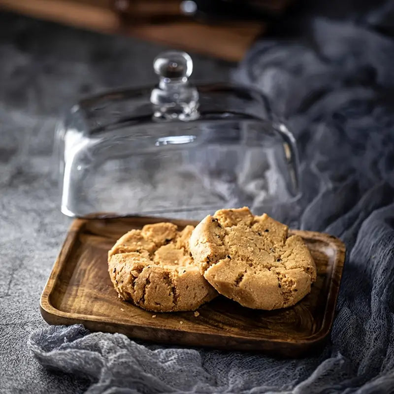 Butter Dish | Natural Wood Base & Glass Lid | Acacia or Bamboo | Elegant Tabletop Serving