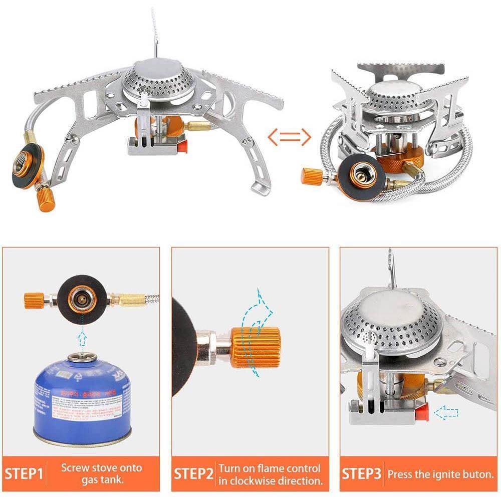 Camping Stove Set 2-4 Person | Portable Gas Stove | Anodized Aluminum Cookware