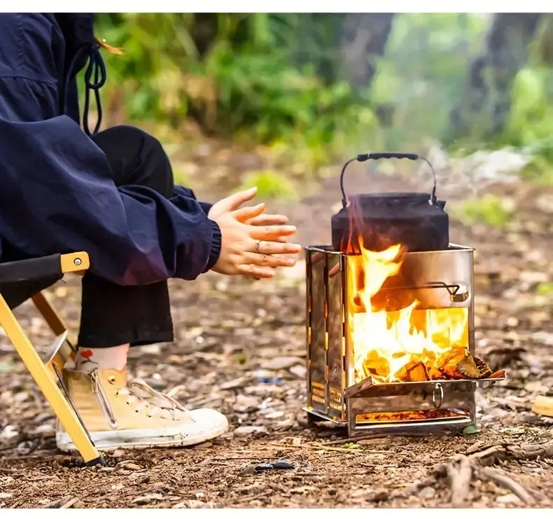Camping Wood Stove | Foldable Stainless Steel | Includes Carry Bag | Efficient Burning