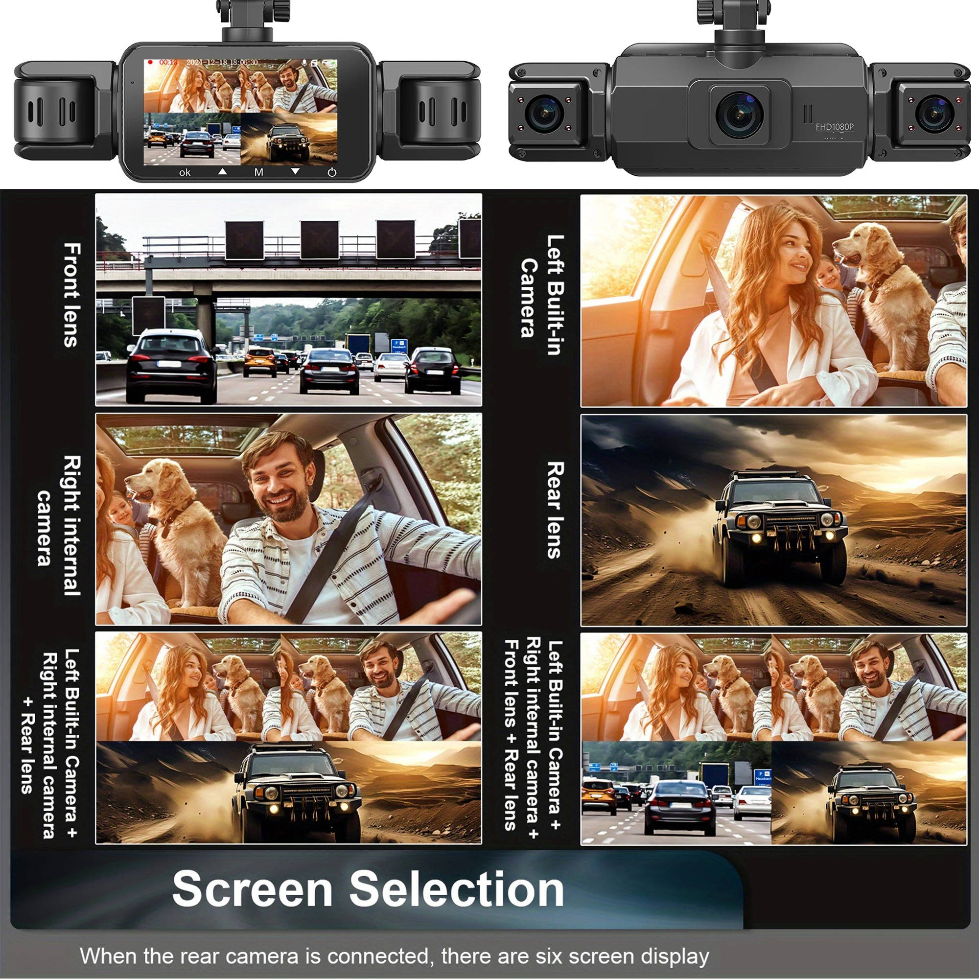 Car Dash Cam | 4-Camera Front & Rear with Night Vision | WiFi App & Loop Recording
