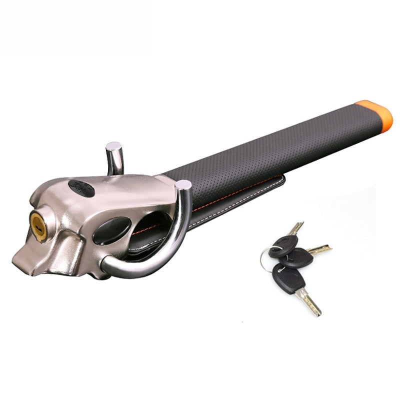 Car Steering Wheel Lock | Heavy-Duty Three-Directional Lock | Leather Padding & Adjustable Fit