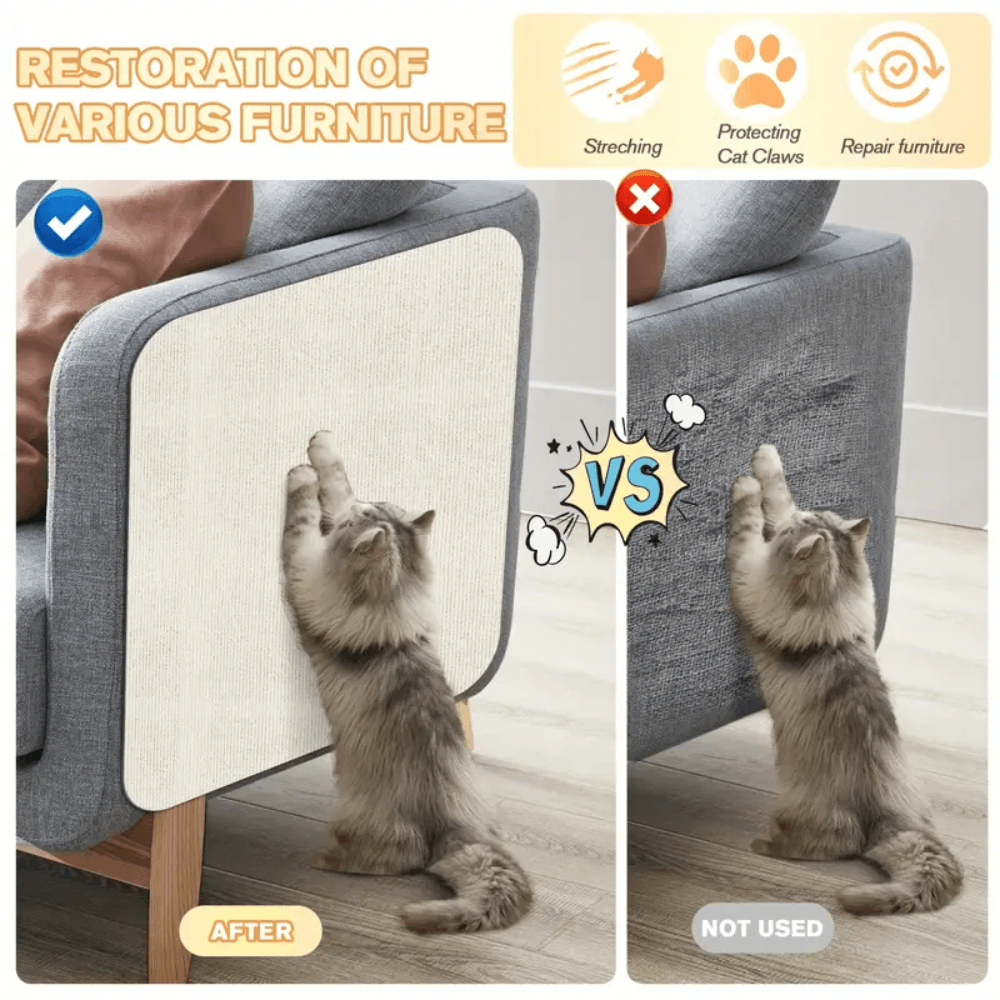 Cat Furniture Protector Pad | Heavy-Duty Polyester | Straps & Adhesive | Easy-Clean