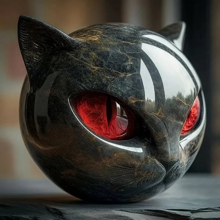 Cat Head Sculpture | Hypnotic Eyes | Glossy Marble Look
