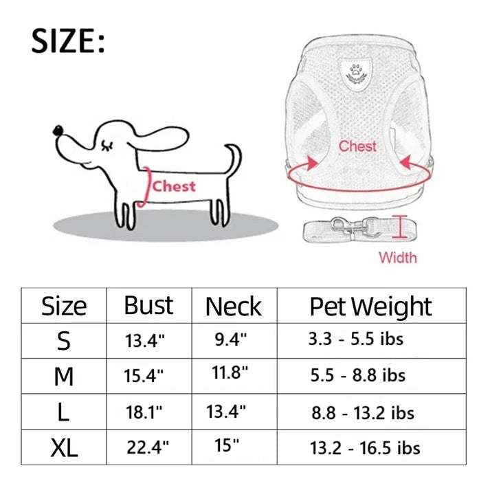 Cat & Small Dog Harness & Leash | Adjustable Breathable Mesh Vest | Up to 16.5 lb