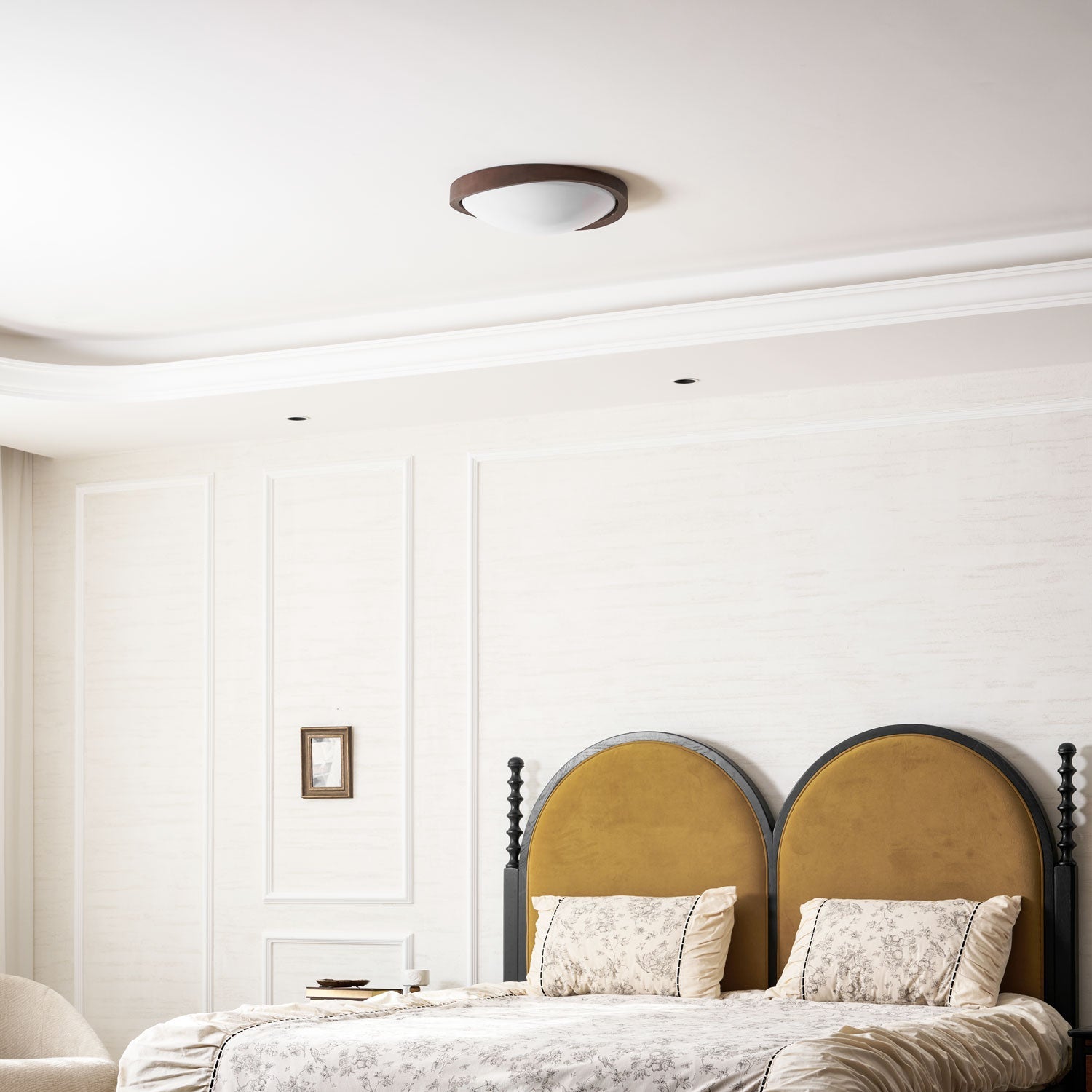 Ceiling Lamp | Modern Curved LED Design | Walnut Finish & 45cm | Living Room