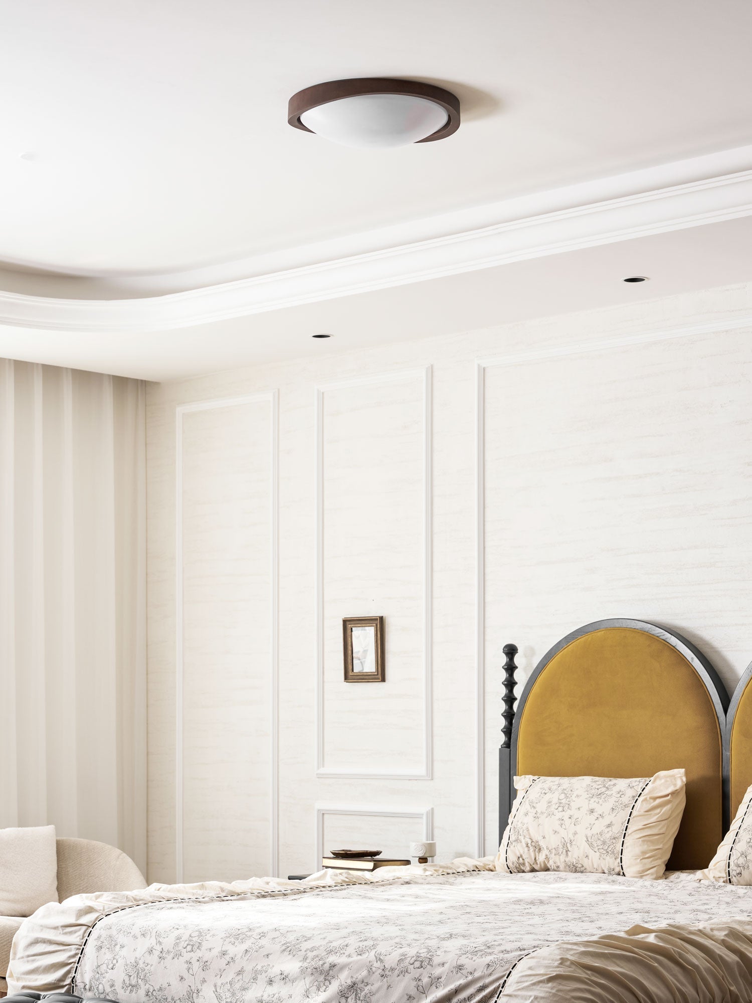 Ceiling Lamp | Modern Curved LED Design | Walnut Finish & 45cm | Living Room