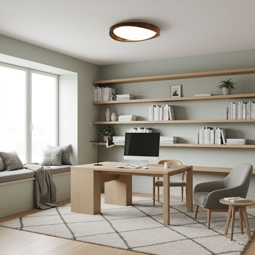 Ceiling Lamp | Modern Curved LED Design | Walnut Finish & 45cm | Living Room