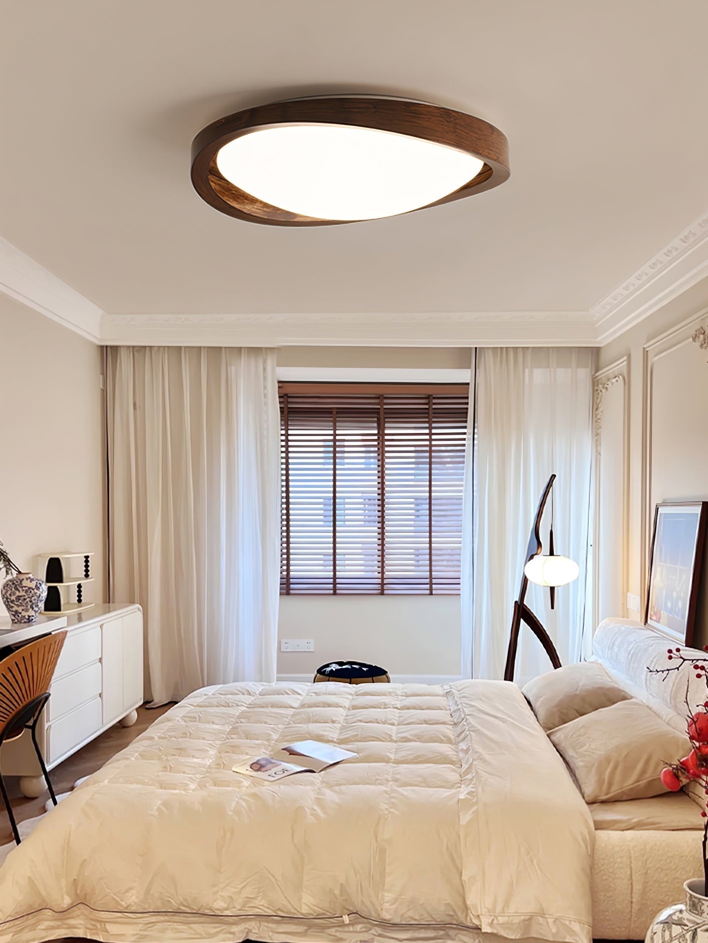 Ceiling Lamp | Modern Curved LED Design | Walnut Finish & 45cm | Living Room