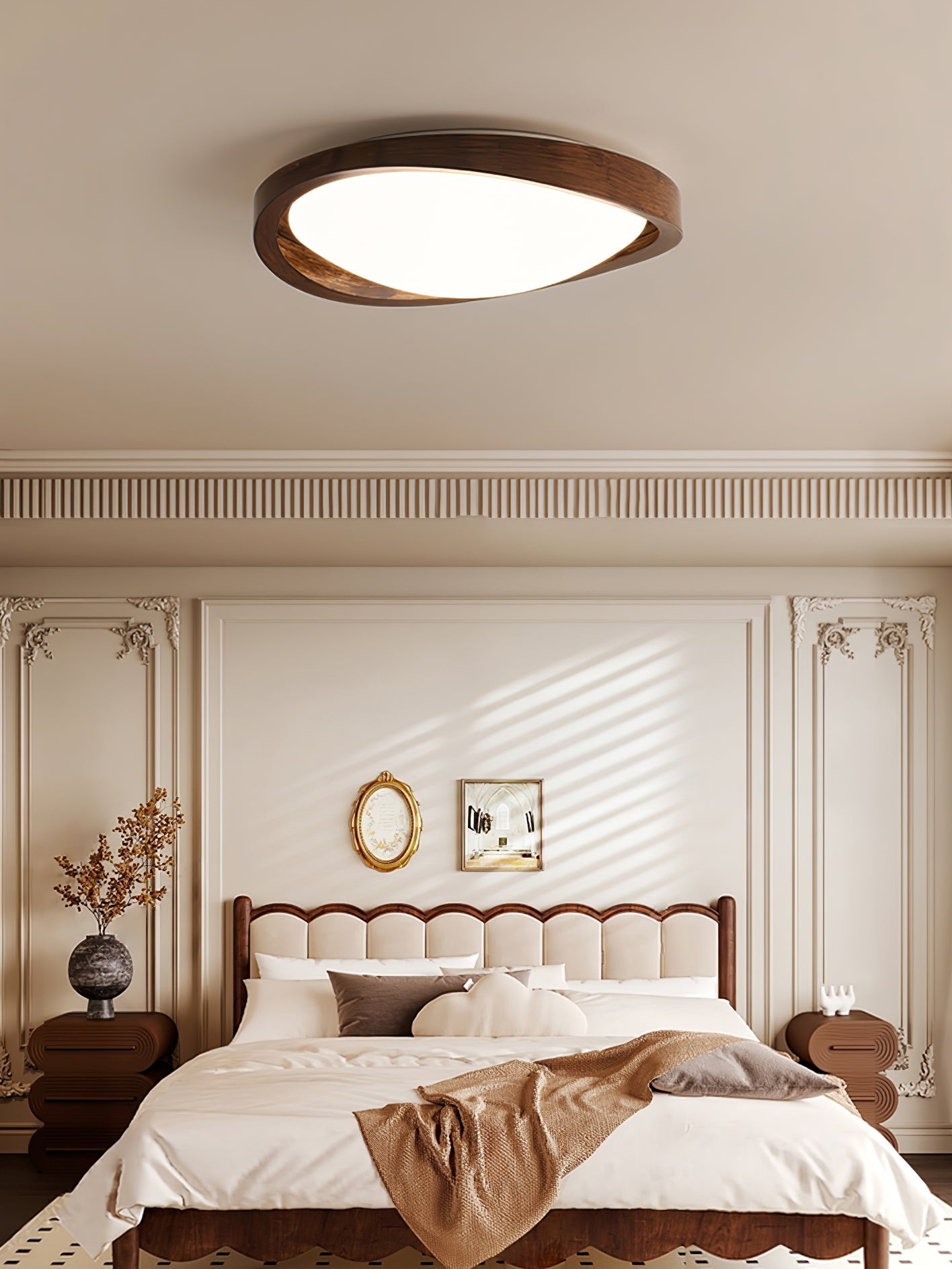 Ceiling Lamp | Modern Curved LED Design | Walnut Finish & 45cm | Living Room