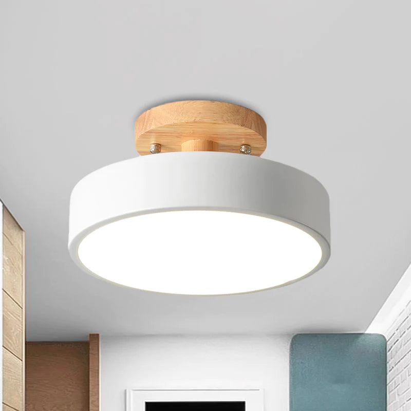 Ceiling Lamp | Scandinavian Design | Wood Accent & Metal Housing | Low-Profile for Small Rooms