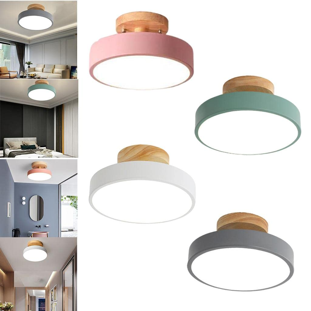 Ceiling Lamp | Scandinavian Design | Wood Accent & Metal Housing | Low-Profile for Small Rooms