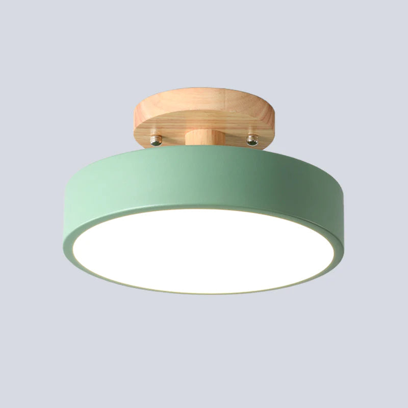 Ceiling Lamp | Scandinavian Design | Wood Accent & Metal Housing | Low-Profile for Small Rooms