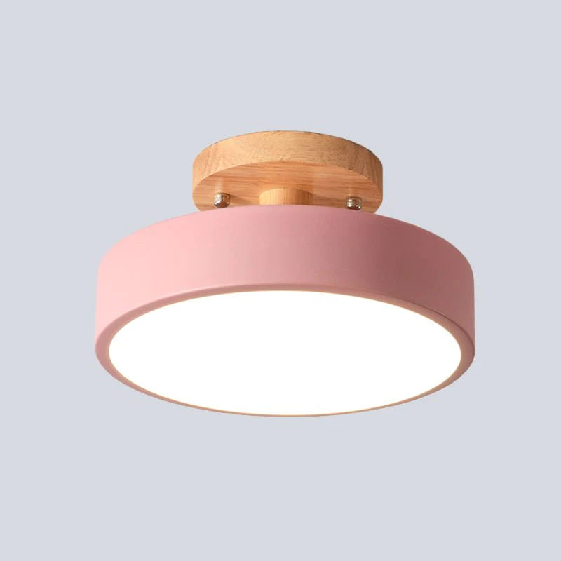 Ceiling Lamp | Scandinavian Design | Wood Accent & Metal Housing | Low-Profile for Small Rooms