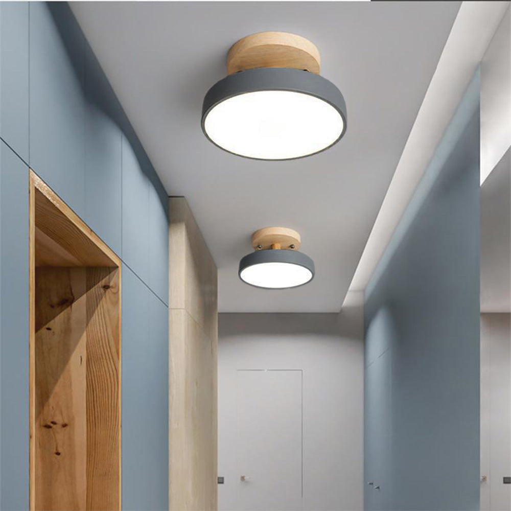 Ceiling Lamp | Scandinavian Design | Wood Accent & Metal Housing | Low-Profile for Small Rooms