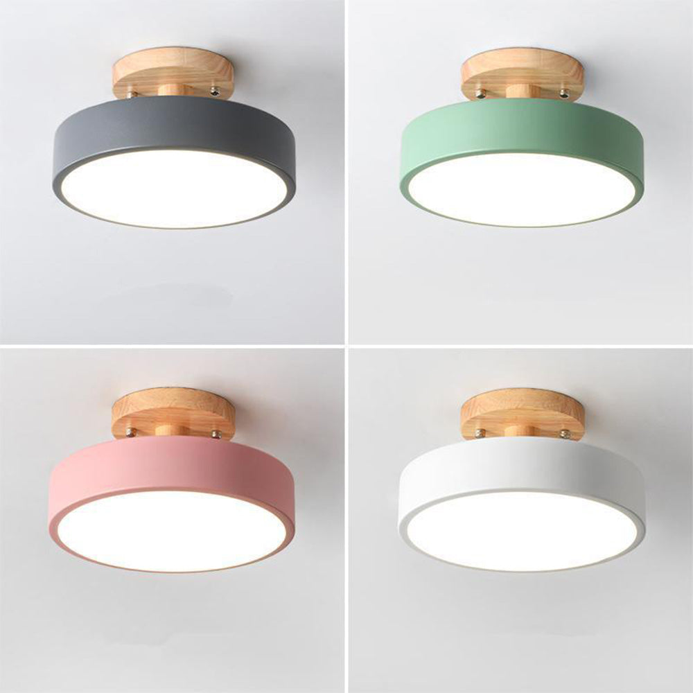 Ceiling Lamp | Scandinavian Design | Wood Accent & Metal Housing | Low-Profile for Small Rooms