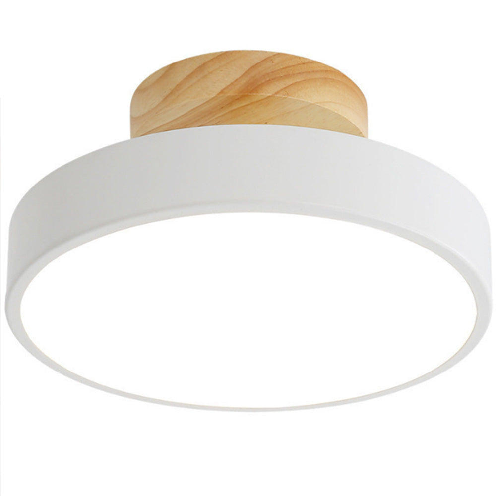 Ceiling Lamp | Scandinavian Design | Wood Accent & Metal Housing | Low-Profile for Small Rooms