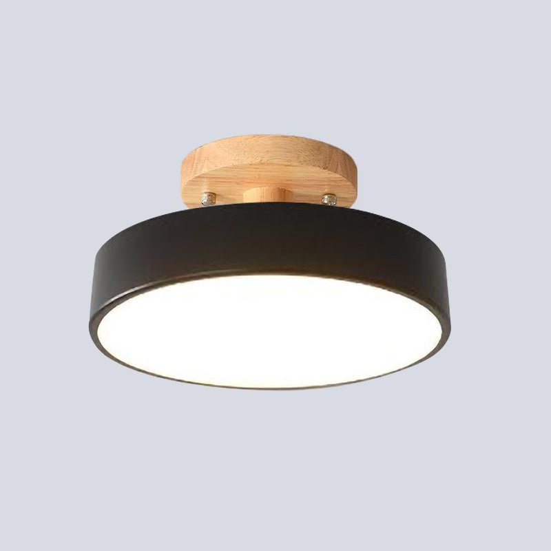 Ceiling Lamp | Scandinavian Design | Wood Accent & Metal Housing | Low-Profile for Small Rooms