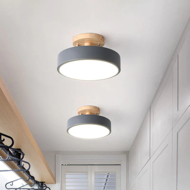 Ceiling Lamp | Scandinavian Design | Wood Accent & Metal Housing | Low-Profile for Small Rooms