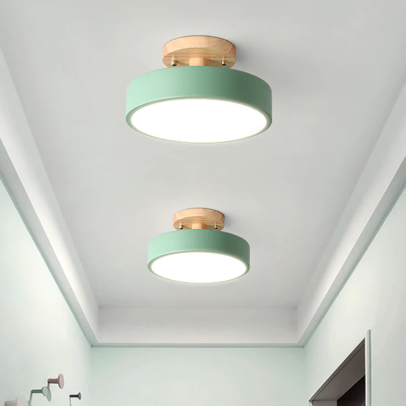 Ceiling Lamp | Scandinavian Design | Wood Accent & Metal Housing | Low-Profile for Small Rooms