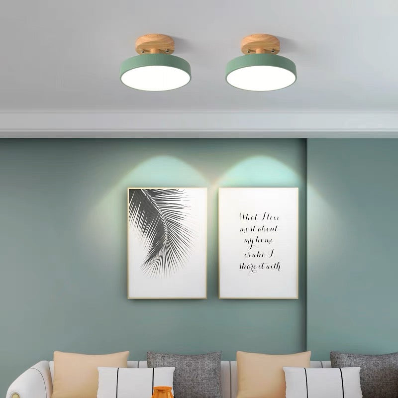 Ceiling Lamp | Scandinavian Design | Wood Accent & Metal Housing | Low-Profile for Small Rooms