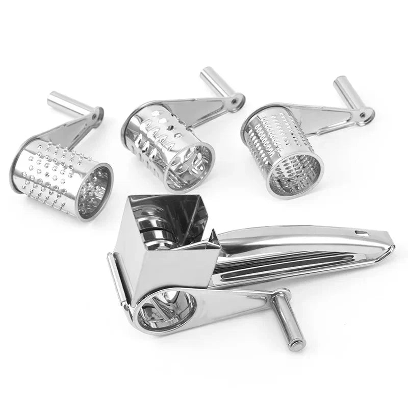 Cheese Grater | 3 Interchangeable Cutters | Stainless Steel & Comfort-Grip Handle | Easy Food Prep