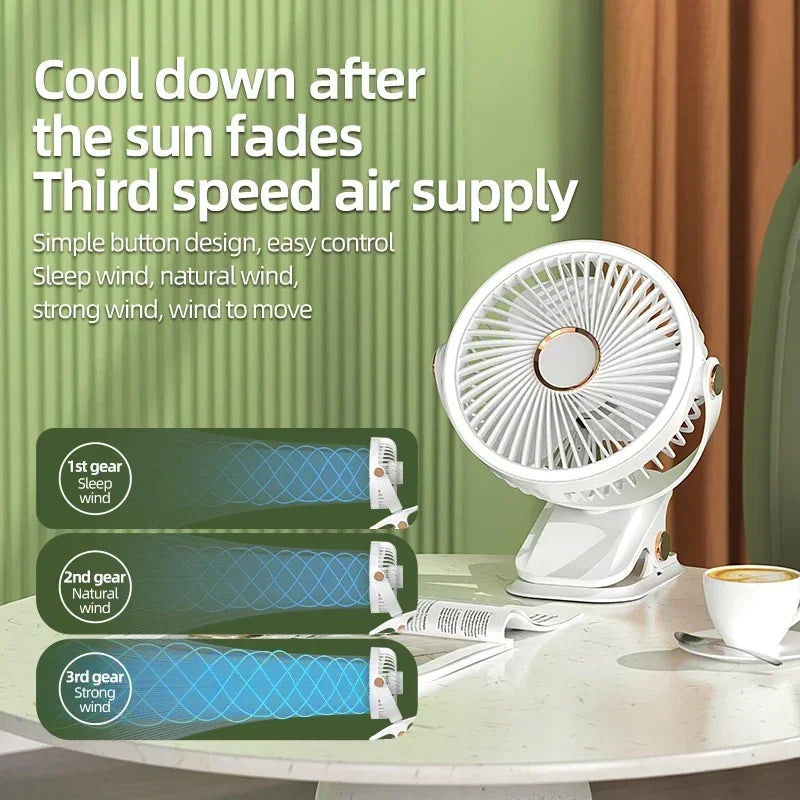 Clip-On Rechargeable Cooling Fan | Long Battery Life & USB-C Charging | LED Night Light