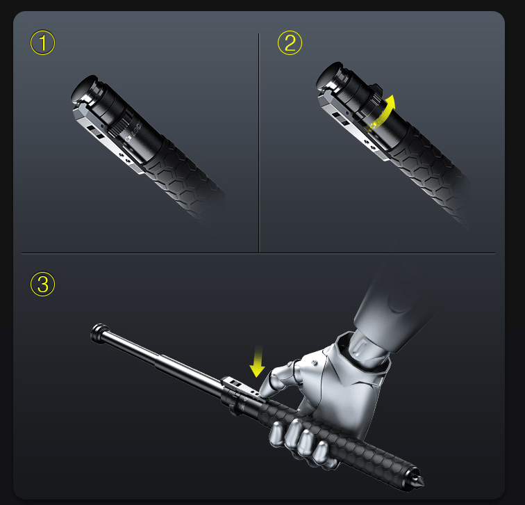 Collapsible Trekking Pole | Automatic Deploy | Aluminum Body & Anti-Slip Grip | Self-Defense