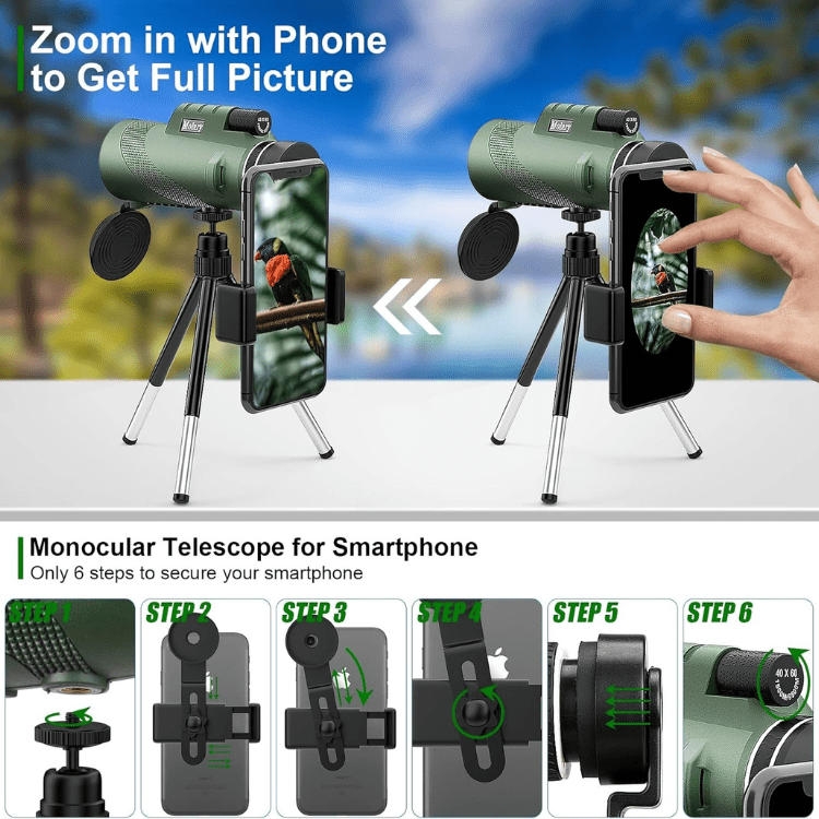 Compact Monocular | 600x Magnification | Multi-Coated HD Glass Lens | Smartphone Adapter