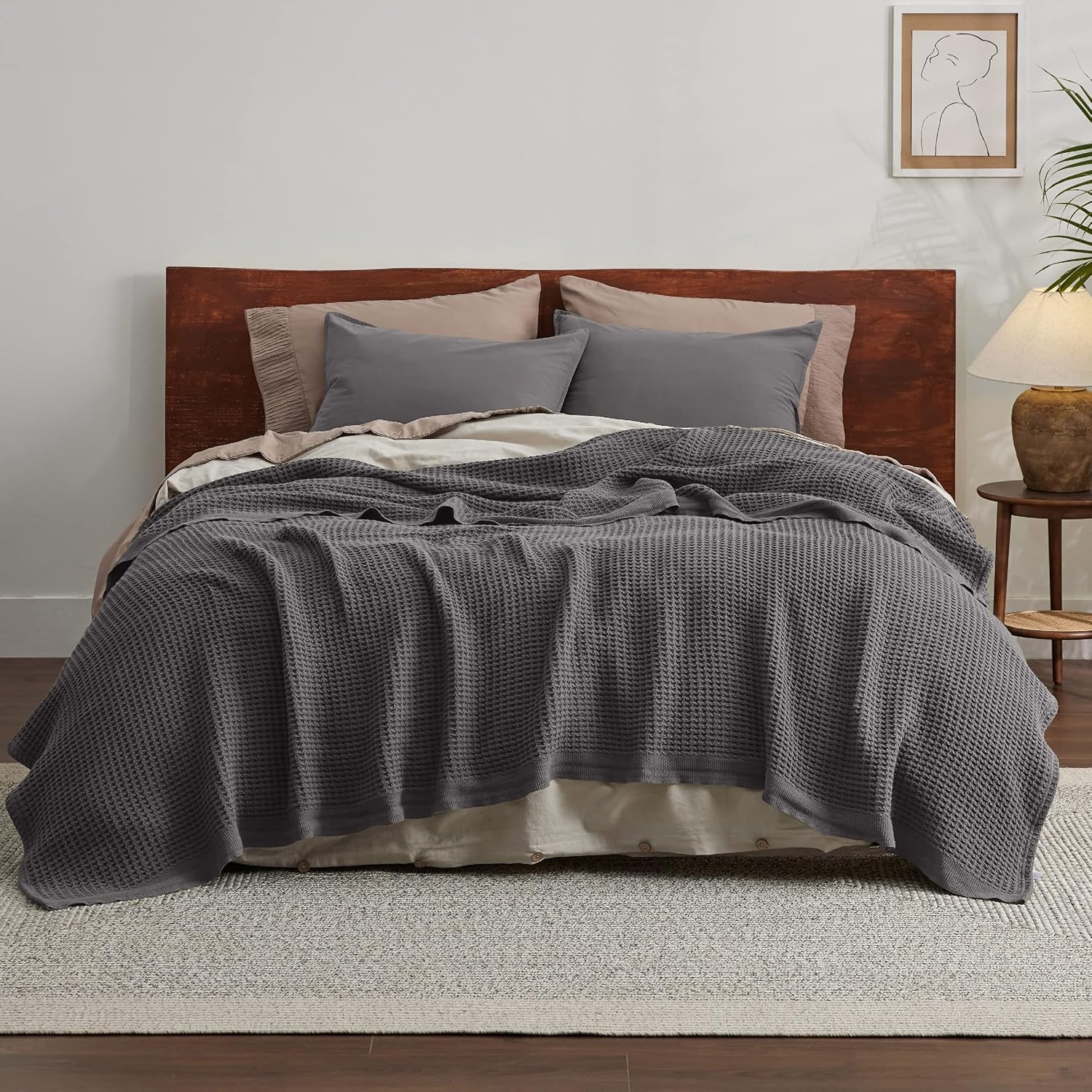 Cooling Blanket | Waffle Weave Cooling Design | 100% Cotton Queen | Lightweight & Breathable