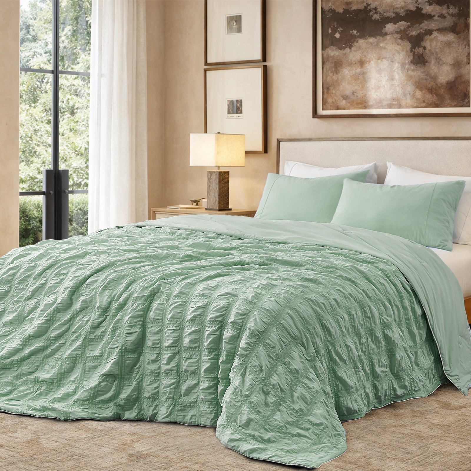 Cooling Comforter | Advanced Airflow | Lightweight Seersucker Fabric & Plaid | For Hot Sleepers