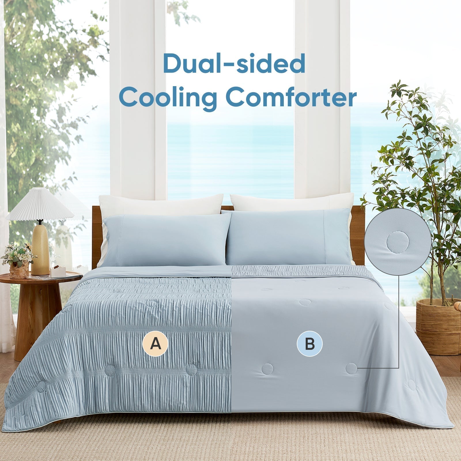 Cooling Comforter | Advanced Cooling Fabric | Striped Design | Breathable Lightweight