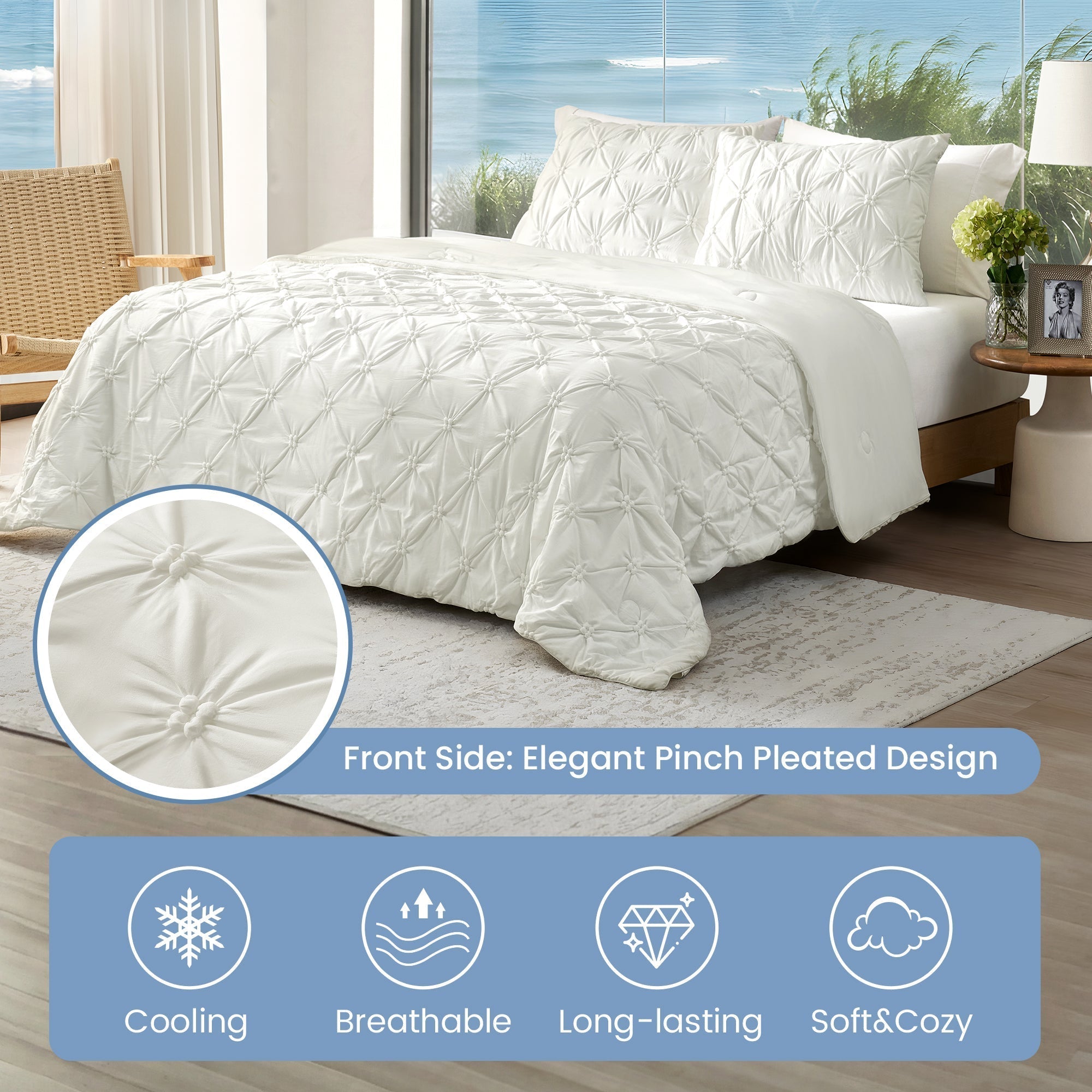 Cooling Comforter | Elegant Pintuck Design | Breathable Lightweight Fabric | Summer Bedding