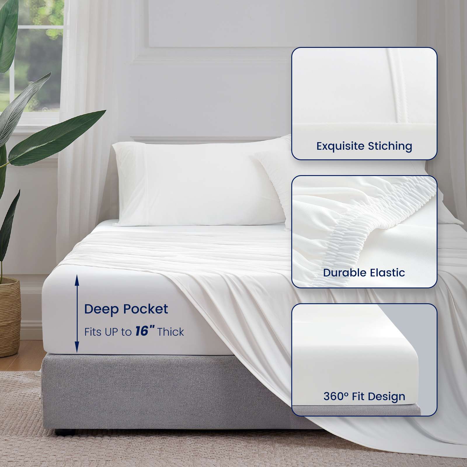 Cooling Sheet Set | Breathable Performance | Deep-Pocket Fit up to 16 in | Soft for Sensitive Skin