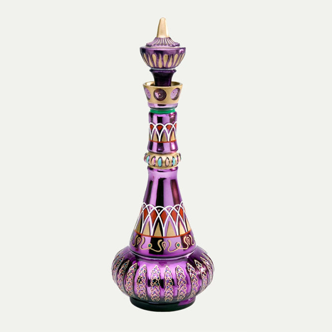 Decorative Genie Bottle | Purple Mirror Finish | Hand-Painted Glass | 10.5 in