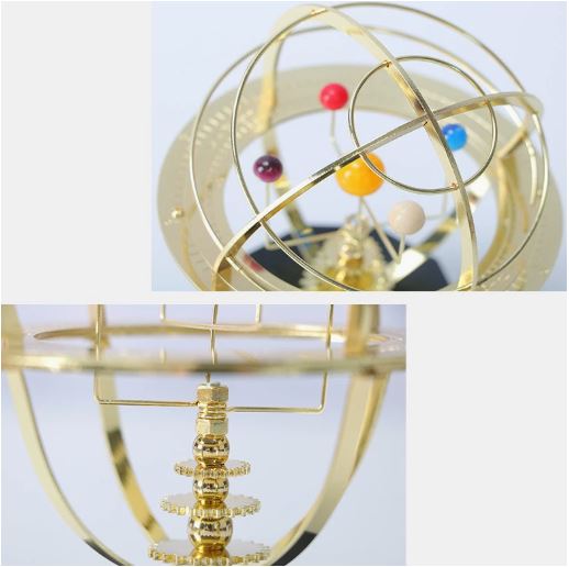 Desktop Orrery Model | Handcrafted Brass & Oak | 5-Planet Replica