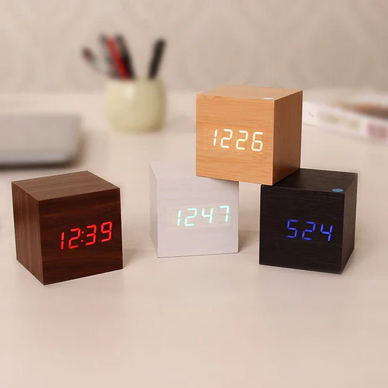Digital Wooden Desk Clock | Hidden LED Display | Wood Finish & Minimalist Decor