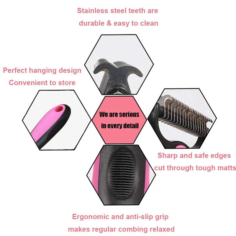 Dog & Cat Grooming Brush | Deshedding & Dematting Tool | Stainless Steel Blade | Gentle on Skin