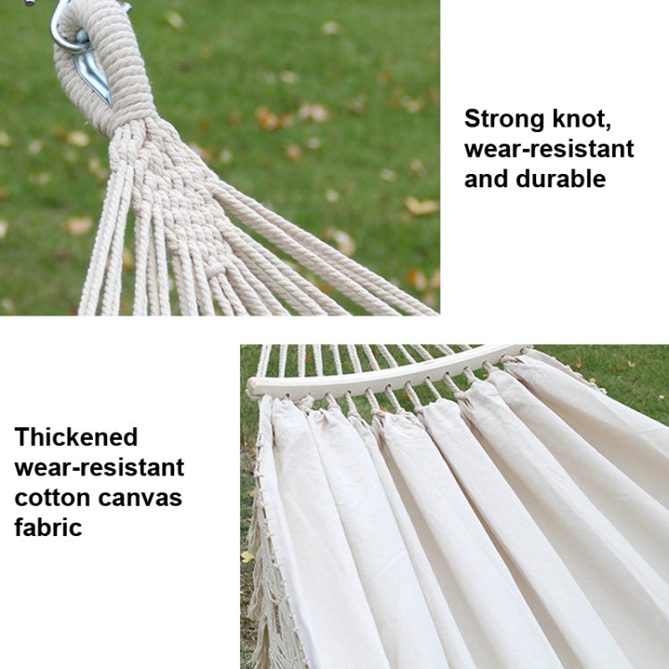 Double Camping Hammock | Fringed Cotton Canvas | 200x150cm Size & Removable Wooden Pole