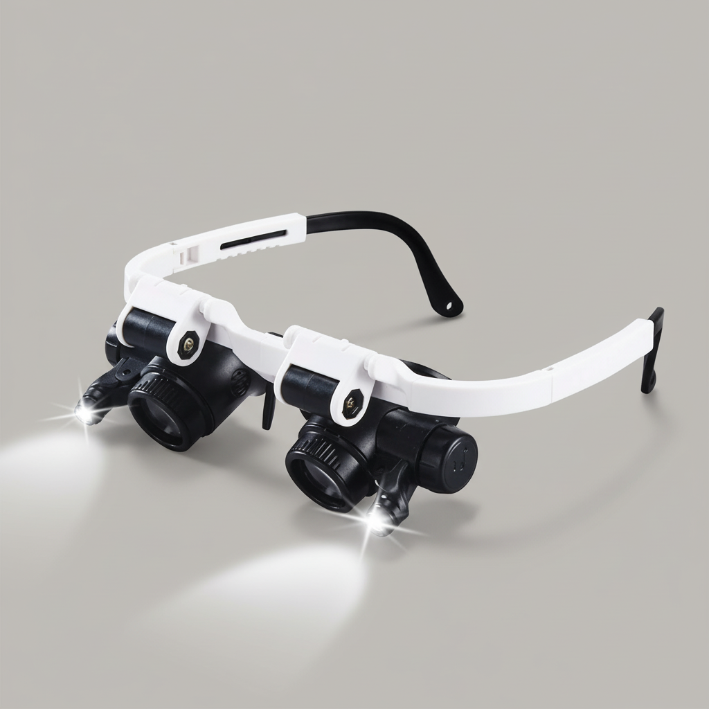 Dual-Eye Magnifying Glasses | Adjustable LED Lamps & Rotating Lenses | Up to 23x Magnification