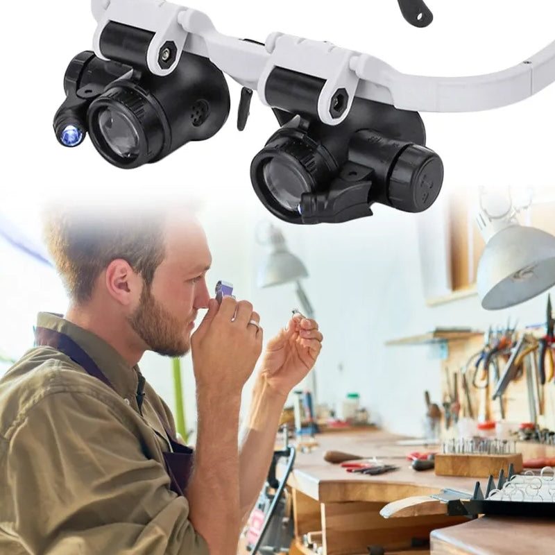 Dual-Eye Magnifying Glasses | Adjustable LED Lamps & Rotating Lenses | Up to 23x Magnification