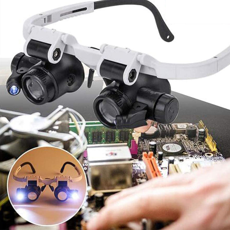 Dual-Eye Magnifying Glasses | Adjustable LED Lamps & Rotating Lenses | Up to 23x Magnification
